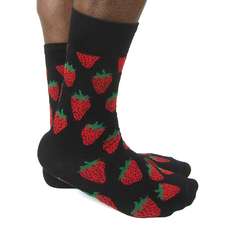 Luv Socks Men's Cotton Blend Strawberry Crew Socks