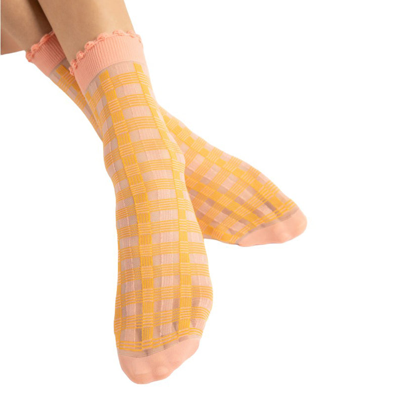 Fiore Sunny 15 Denier Check Pattern Ankle Socks