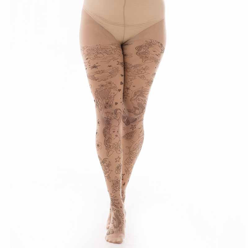 Sheer Sailor Style Tattoo Heart Tights