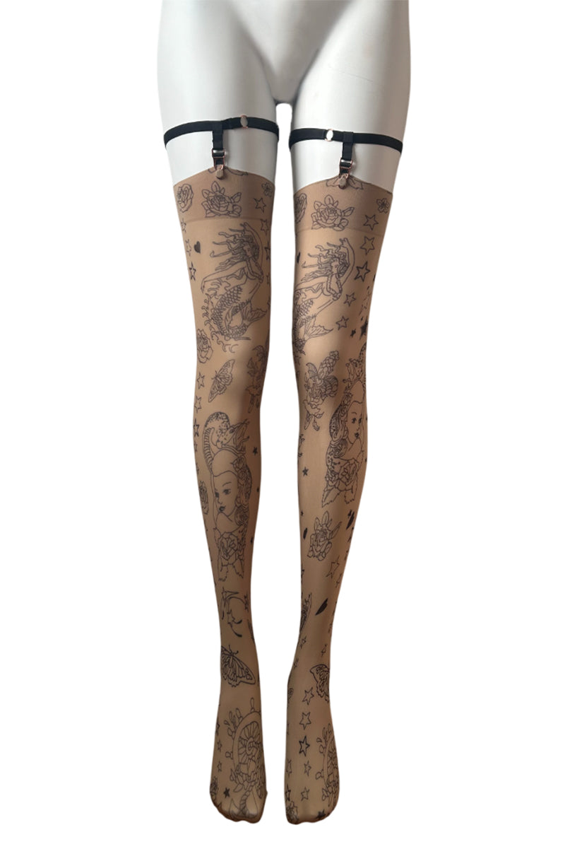 70 Denier Opaque Tattoo Print Stockings