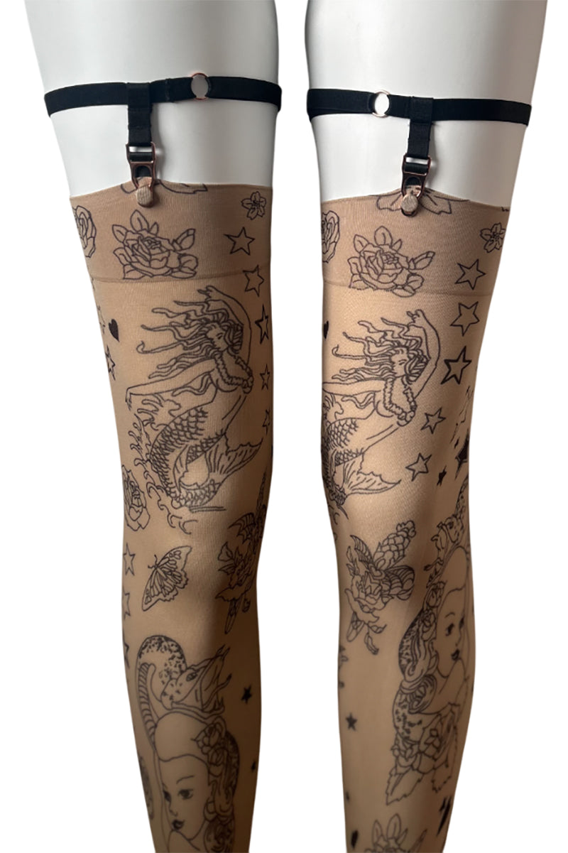 70 Denier Opaque Tattoo Print Stockings