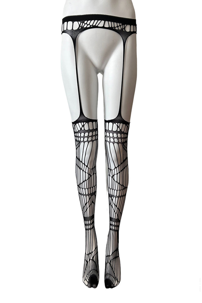 
                      
                        Distressed Web Net Suspender Tights
                      
                    