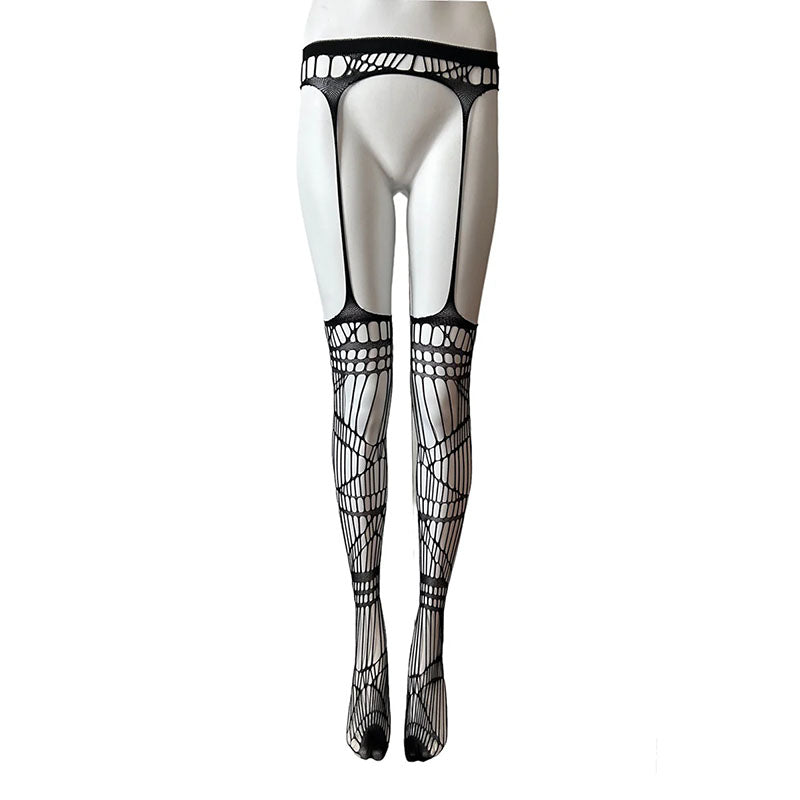 
                      
                        Distressed Web Net Suspender Tights
                      
                    