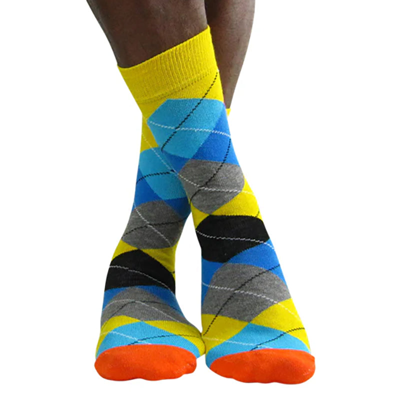 Luv Socks Men's Cotton Blend Coloured Argyle Crew Socks