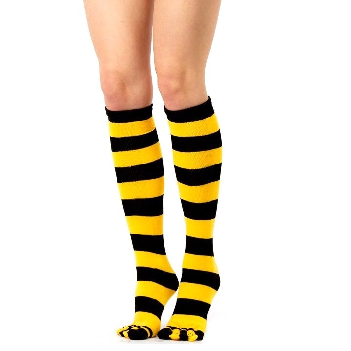 Cotton Blend Five Toe Knee Wide Stripe Knee Socks - Leggsbeautiful