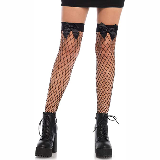 Leg Avenue Diamond Net Thigh Highs With Bow