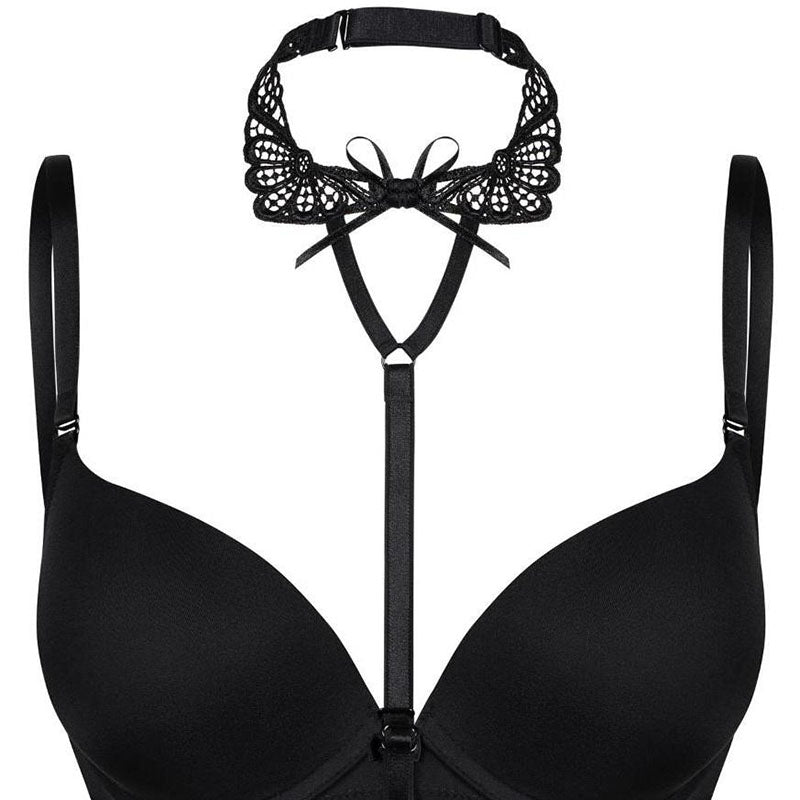 Lady Boss Bra Clip On Choker Harness With Lace Collar - Leggsbeautiful