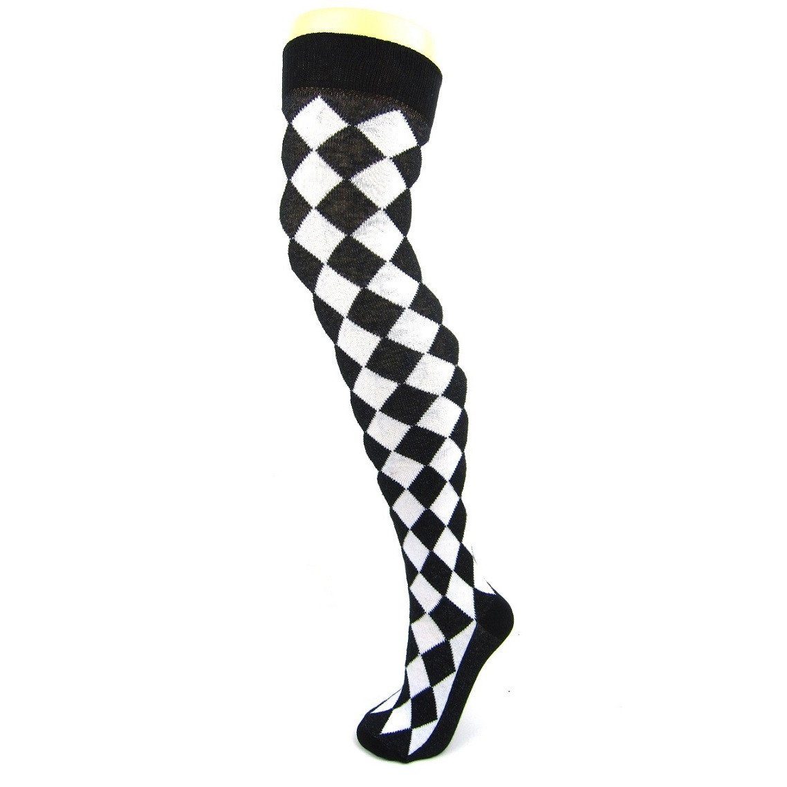 Cotton Blend Harlequin Diamond Over The Knee Socks - Leggsbeautiful