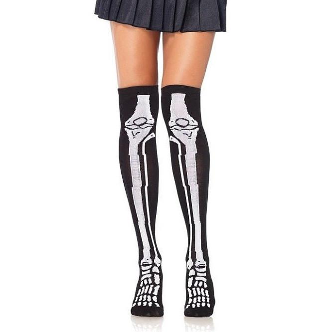 Cotton Blend Skeleton Print Over The Knee Socks - Leggsbeautiful