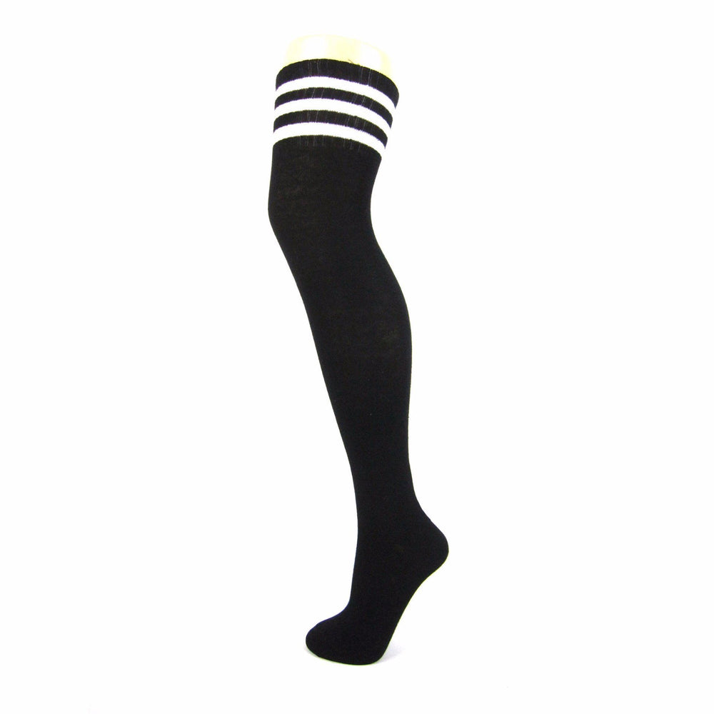 Cotton Blend 3 Stripe Soccer Style Over The Knee Socks - Leggsbeautiful