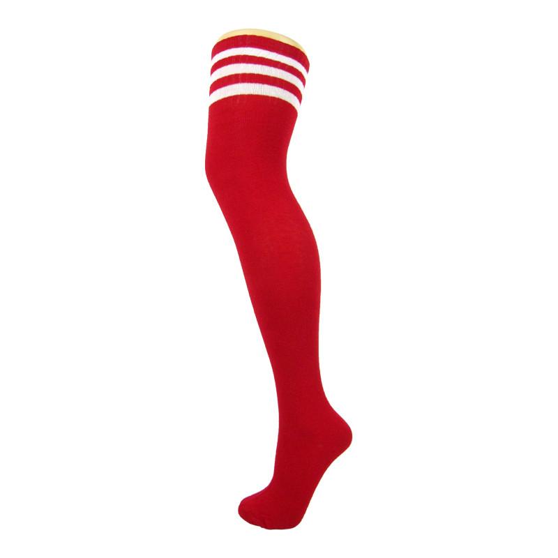 Cotton Blend 3 Stripe Soccer Style Over The Knee Socks - Leggsbeautiful