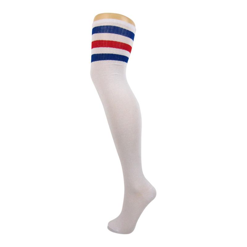 White & Red Stripes Thigh High Socks