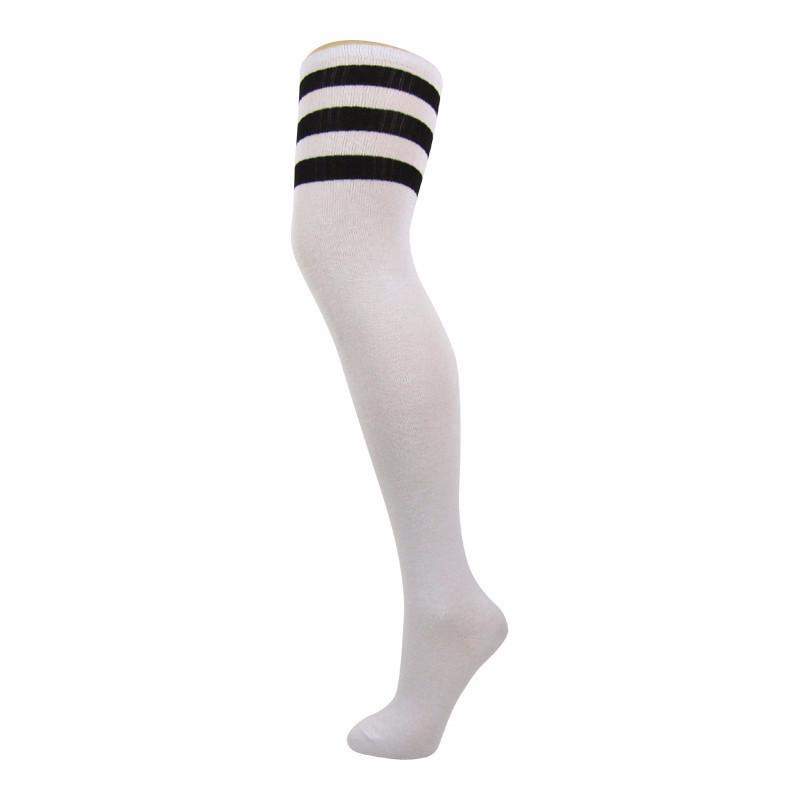 Cotton Blend Three Stripe Thigh High Socks - Leggsbeautiful