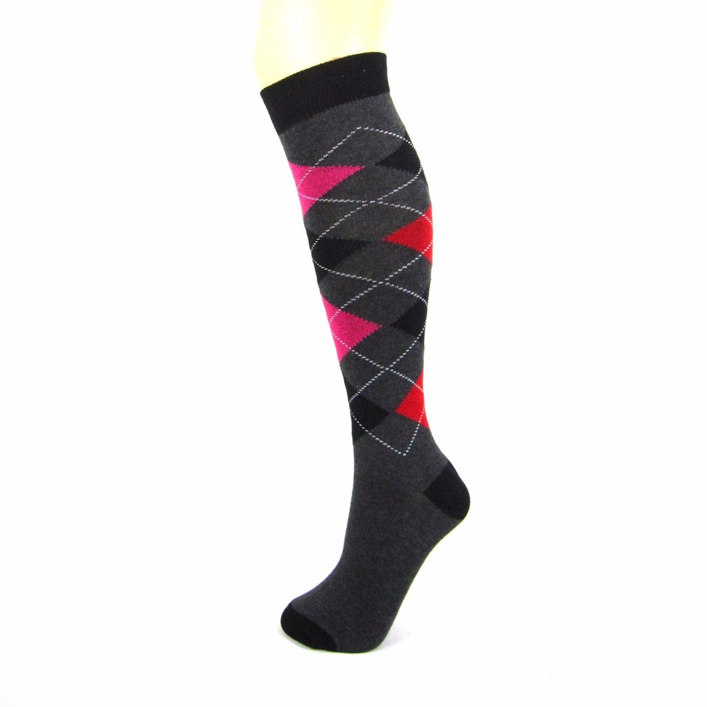 Cotton Blend Darks Argyle Knee High Socks - Leggsbeautiful