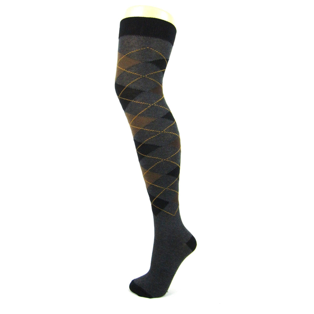 Cotton Blend Argyle Darks Over The Knee Socks - Leggsbeautiful