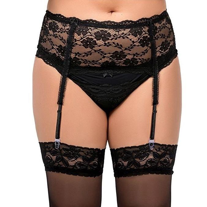 Nine X Plus Size Deep Lace Suspender Belt With Corset Back - Leggsbeautiful