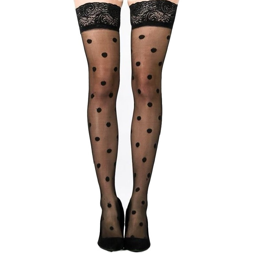 Flirt Sheer Spot Lace Top Thigh High Stockings - Leggsbeautiful