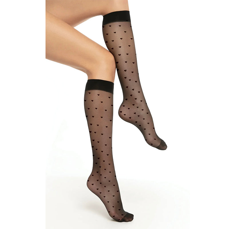 Gatta 20 Denier Sheer Heart Pattern Knee High Socks