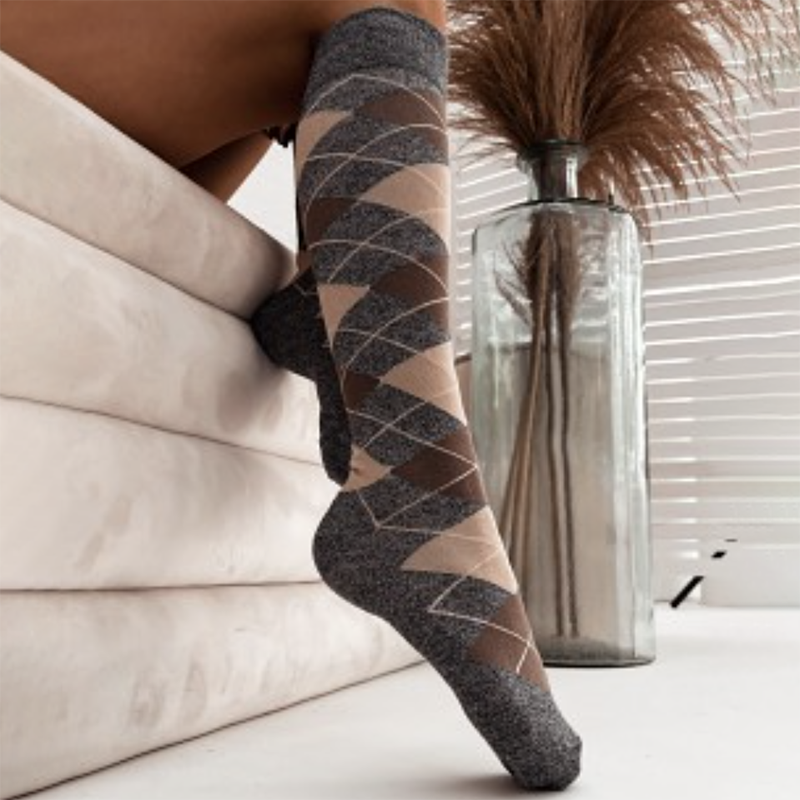 Milena Cotton Blend Argyle Knee High Socks