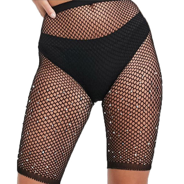 Gipsy Blingy Diamante Fishnet Shorts In Black