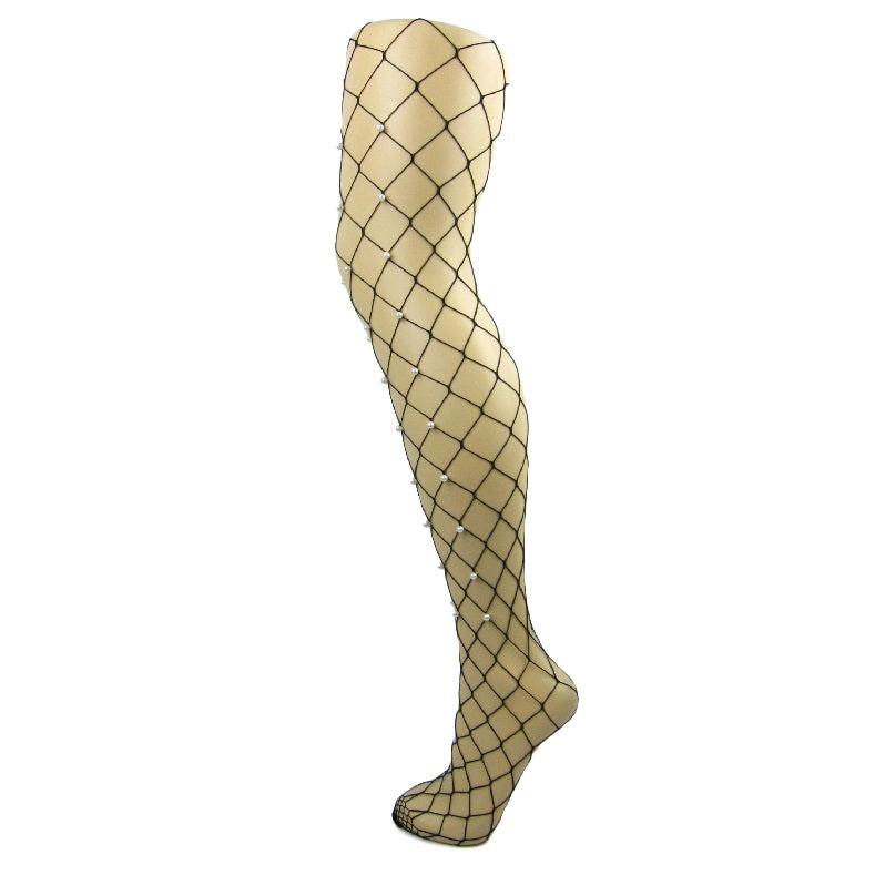 Leggsbeautiful Pearl Studded Fence Net Tights - Leggsbeautiful