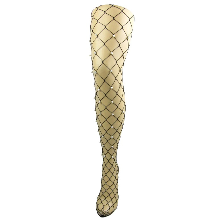 Leggsbeautiful Pearl Studded Fence Net Tights - Leggsbeautiful