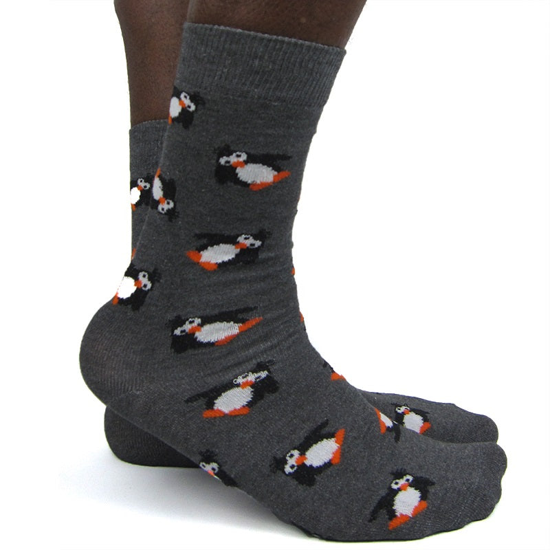 Luv Socks Men's Cotton Blend Penguin Print Ankle Socks - Leggsbeautiful