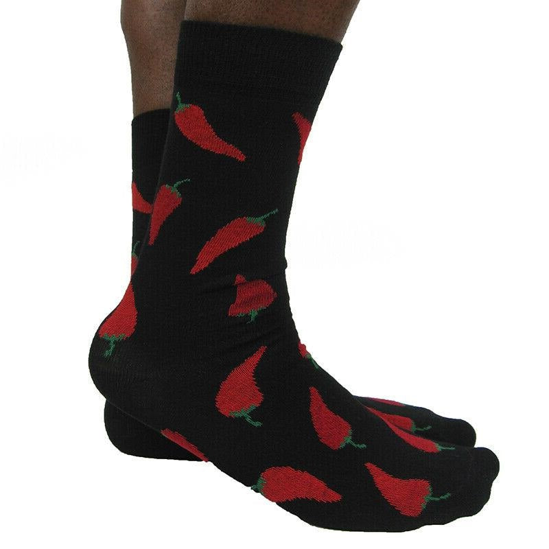 Luv Socks Men's Cotton Blend Chili Print Crew Socks