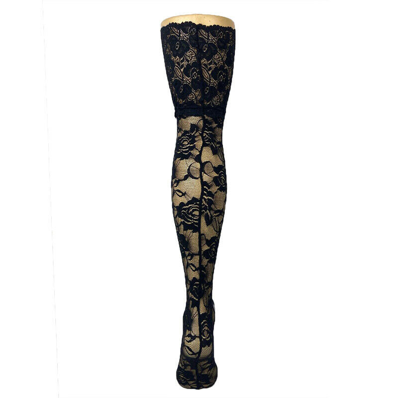 Vintage Inspired Floral Net Deep Lace Top Stockings Short