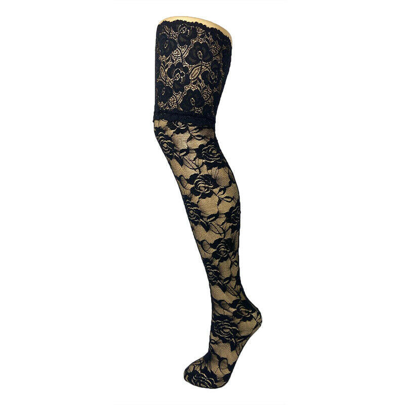 Vintage Inspired Floral Net Deep Lace Top Stockings Short