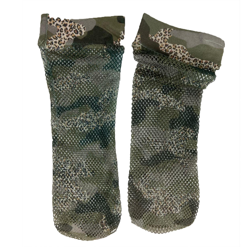 Pamela Mann Fishnet Camo Leopard Print Ankle Socks