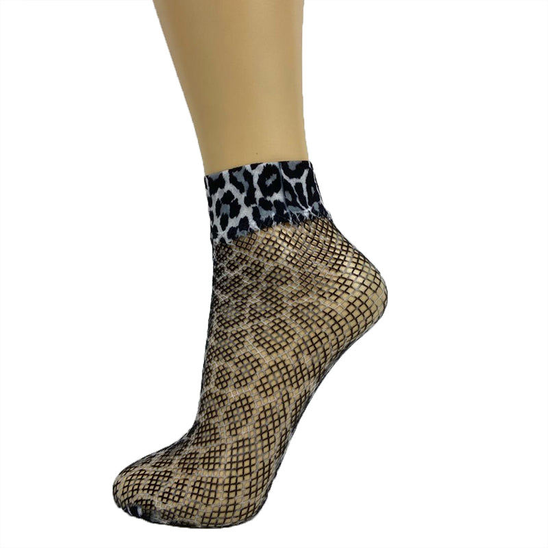 Pamela Mann Fishnet Leopard Print Ankle Socks