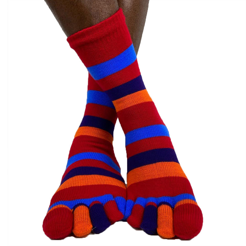 Unisex Acrylic Blend Stripe Five Toe Crew Socks